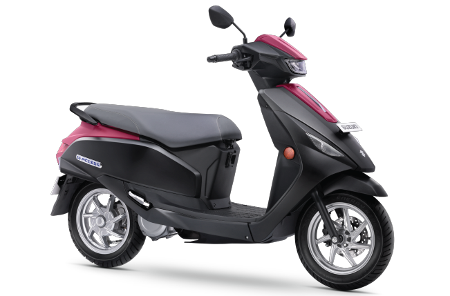 Suzuki e-Access in Metallic Mat Black No.2 / Metallic Mat Bordeaux Red